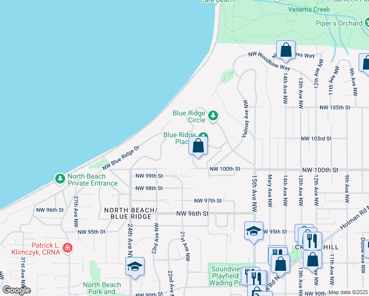 map of restaurants, bars, coffee shops, grocery stores, and more near 10215 Belgrove Court Northwest in Seattle