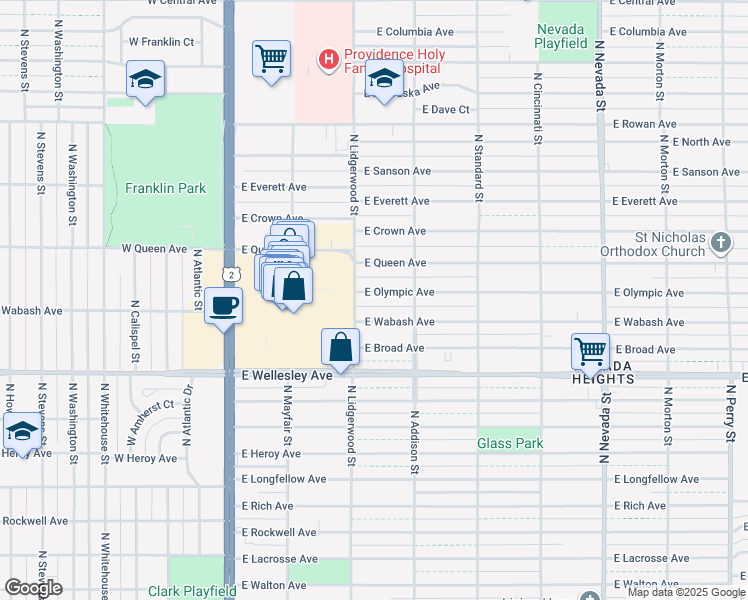map of restaurants, bars, coffee shops, grocery stores, and more near 318 E Olympic Ave in Spokane