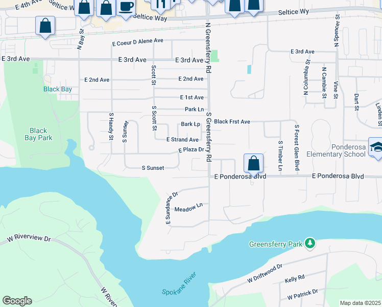 map of restaurants, bars, coffee shops, grocery stores, and more near 1902 East Plaza Drive in Post Falls