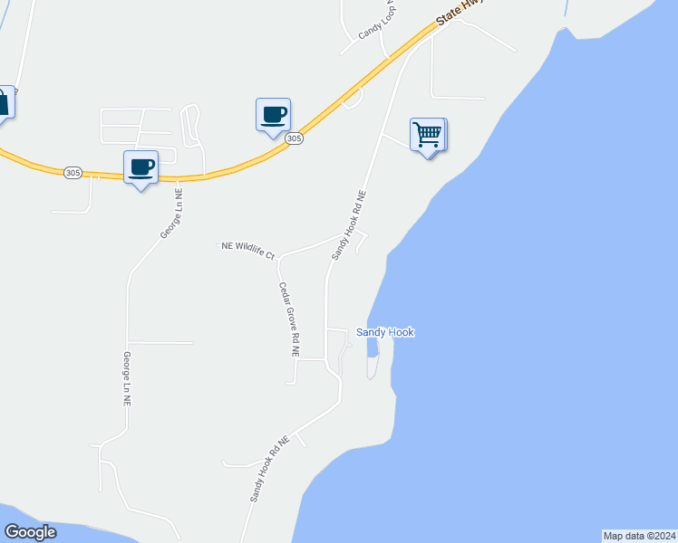 map of restaurants, bars, coffee shops, grocery stores, and more near 15560 Sandy Hook Road Northeast in Poulsbo
