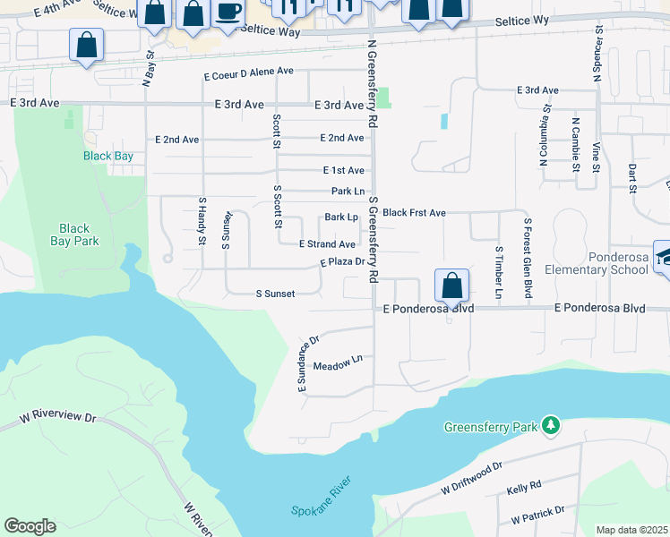 map of restaurants, bars, coffee shops, grocery stores, and more near 1902 East Plaza Drive in Post Falls