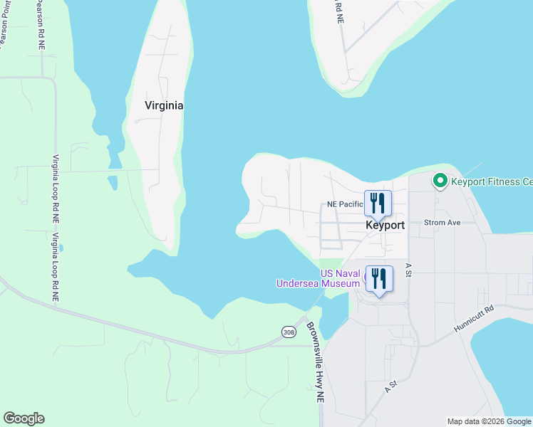 map of restaurants, bars, coffee shops, grocery stores, and more near 1313 Northeast Peterson Road in Keyport