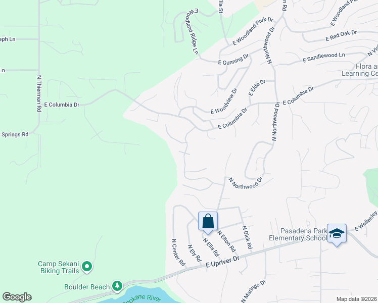 map of restaurants, bars, coffee shops, grocery stores, and more near 5106 North Emerald Lane in Spokane
