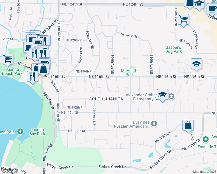map of restaurants, bars, coffee shops, grocery stores, and more near 11422 105th Court Northeast in Kirkland