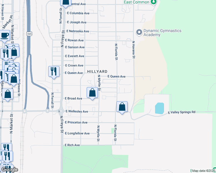 map of restaurants, bars, coffee shops, grocery stores, and more near 4911 North Florida Street in Spokane