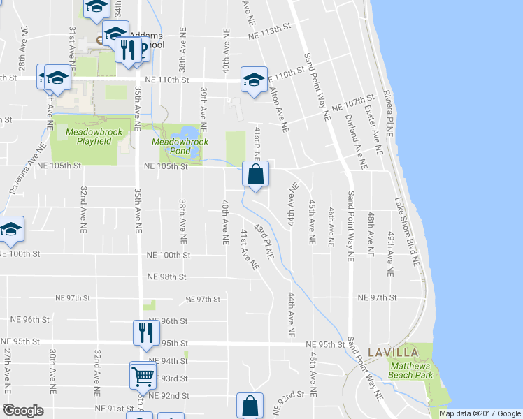 map of restaurants, bars, coffee shops, grocery stores, and more near 4127 Northeast 103rd Place in Seattle