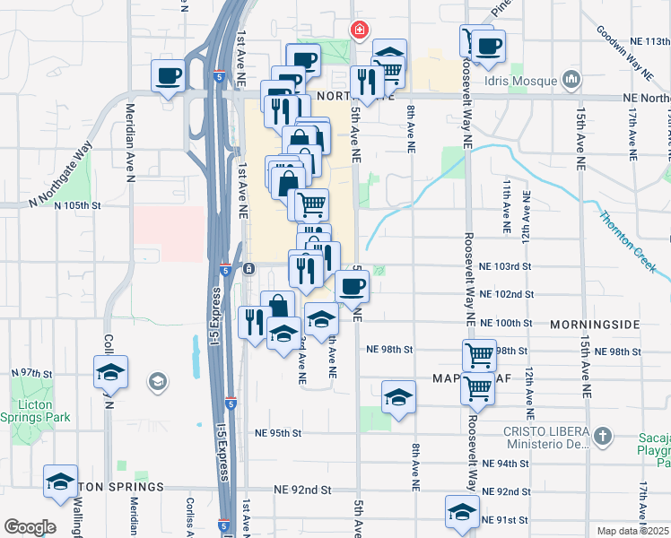 map of restaurants, bars, coffee shops, grocery stores, and more near in Seattle