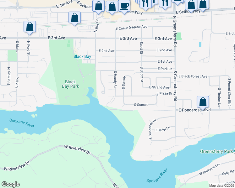 map of restaurants, bars, coffee shops, grocery stores, and more near 1507 East Plaza Drive in Post Falls