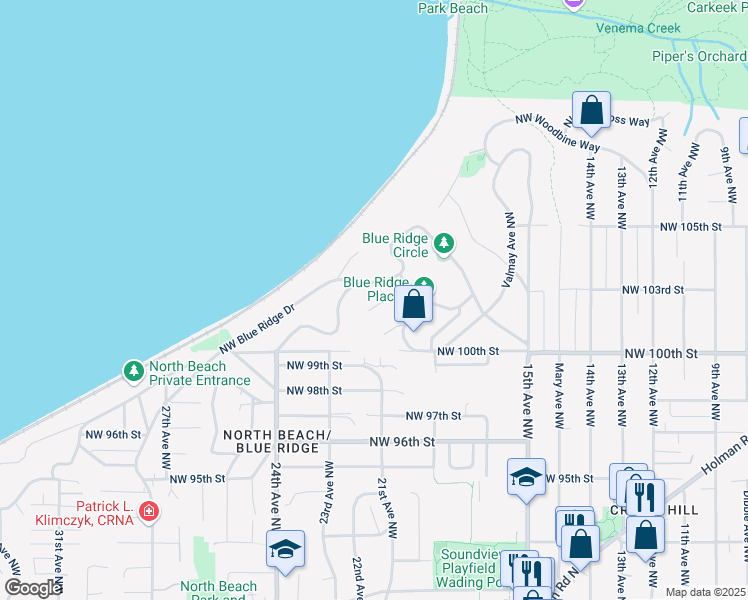 map of restaurants, bars, coffee shops, grocery stores, and more near 10215 Belgrove Court Northwest in Seattle