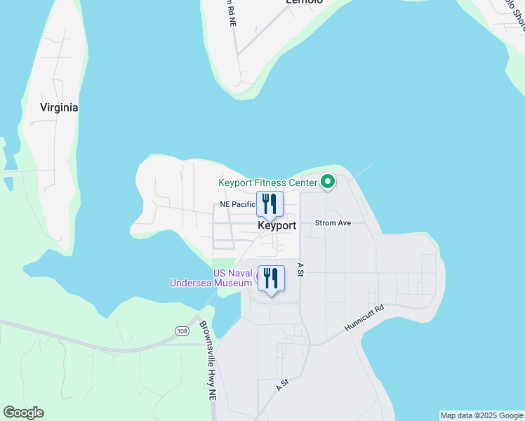 map of restaurants, bars, coffee shops, grocery stores, and more near 1863 Northeast Pacific Avenue in Keyport