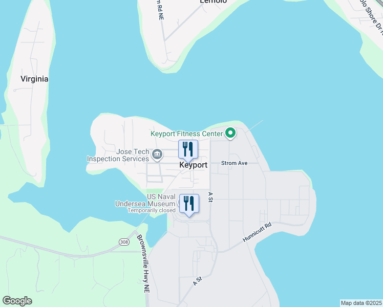 map of restaurants, bars, coffee shops, grocery stores, and more near 1971 Northeast Pacific Avenue in Keyport