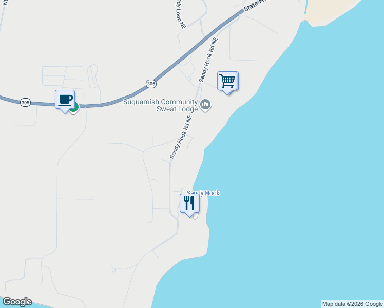 map of restaurants, bars, coffee shops, grocery stores, and more near 15558 Sandy Hook Rd NE in Poulsbo