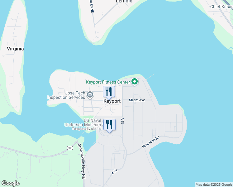 map of restaurants, bars, coffee shops, grocery stores, and more near 1971 Northeast Pacific Avenue in Keyport