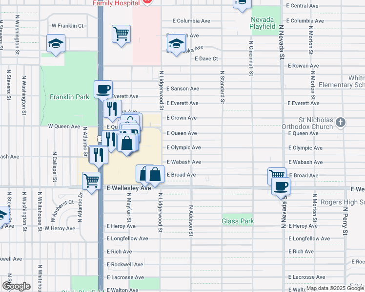 map of restaurants, bars, coffee shops, grocery stores, and more near 409 East Olympic Avenue in Spokane
