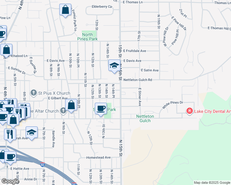 map of restaurants, bars, coffee shops, grocery stores, and more near 2810 North 14th Place in Coeur d'Alene