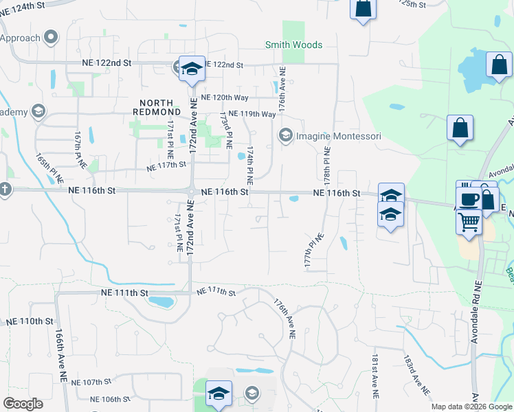 map of restaurants, bars, coffee shops, grocery stores, and more near 11519 174th Court Northeast in Redmond