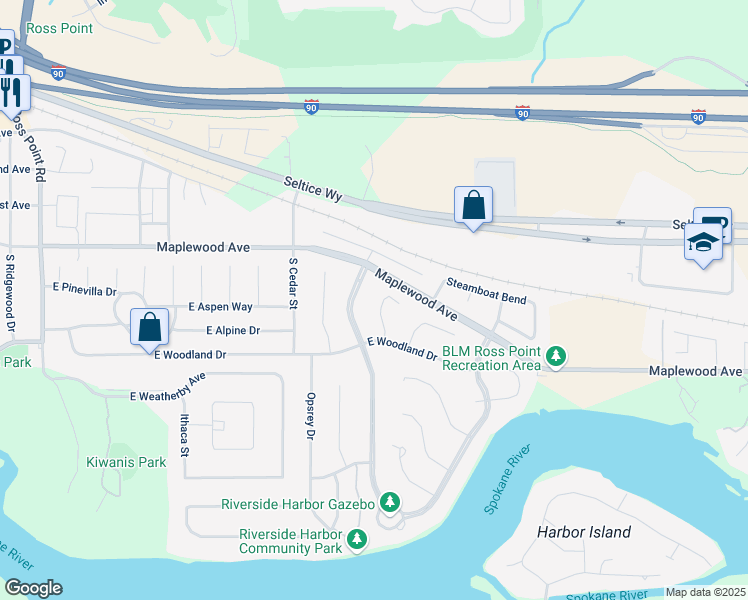 map of restaurants, bars, coffee shops, grocery stores, and more near 206 Harbor Park Court in Post Falls