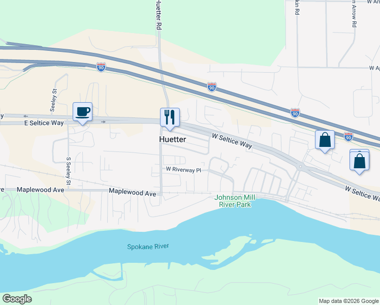 map of restaurants, bars, coffee shops, grocery stores, and more near 4630 West Reeves Street in Coeur d'Alene