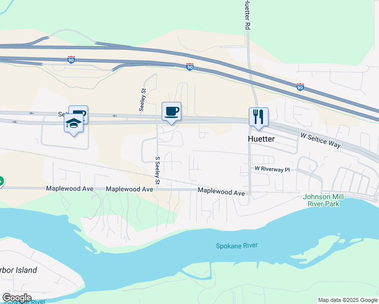 map of restaurants, bars, coffee shops, grocery stores, and more near 6800 W Woodard Way in Coeur d'Alene