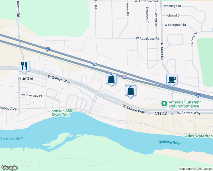 map of restaurants, bars, coffee shops, grocery stores, and more near 3925 West Ellisport Way in Coeur d'Alene