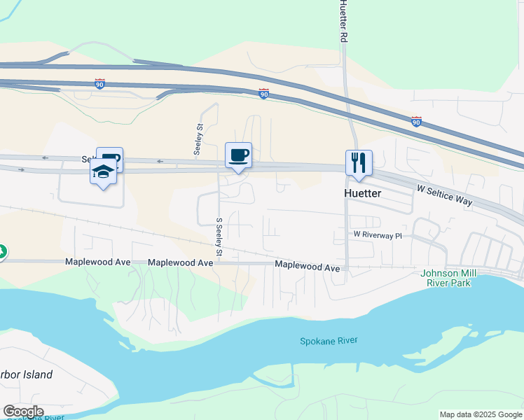 map of restaurants, bars, coffee shops, grocery stores, and more near 6800 W Woodard Way in Coeur d'Alene