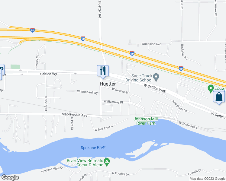 map of restaurants, bars, coffee shops, grocery stores, and more near 4680 West Reeves Street in Coeur d'Alene