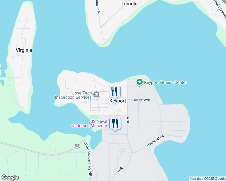 map of restaurants, bars, coffee shops, grocery stores, and more near 1872 Northeast Pacific Avenue in Keyport