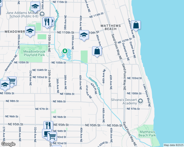 map of restaurants, bars, coffee shops, grocery stores, and more near 4127 Northeast 103rd Place in Seattle