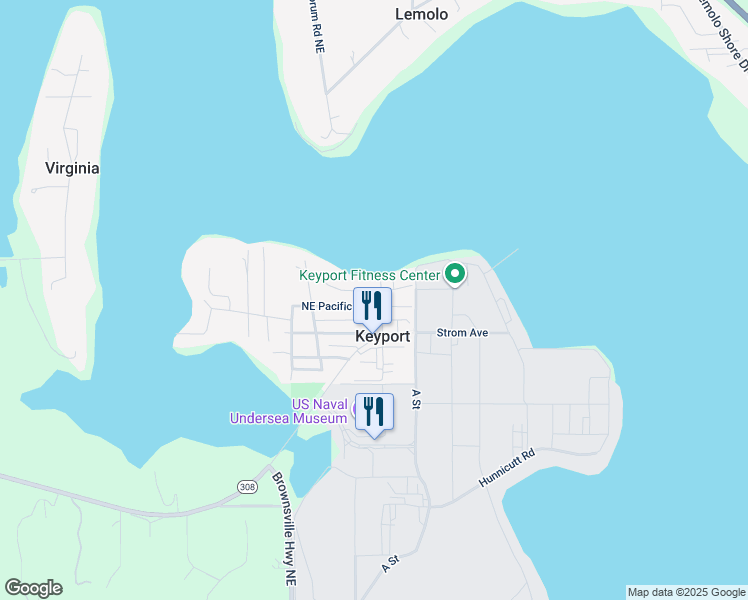 map of restaurants, bars, coffee shops, grocery stores, and more near 1863 Northeast Pacific Avenue in Keyport