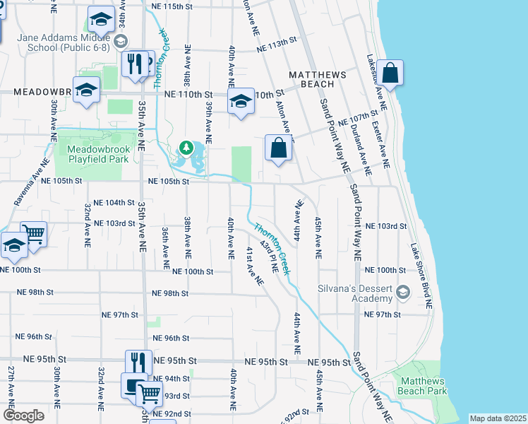 map of restaurants, bars, coffee shops, grocery stores, and more near 4127 Northeast 103rd Place in Seattle