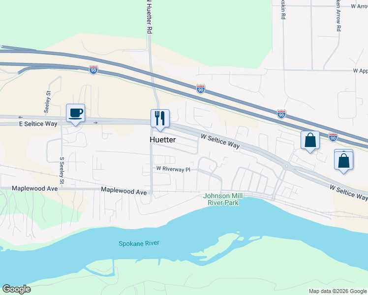 map of restaurants, bars, coffee shops, grocery stores, and more near 4630 West Reeves Street in Coeur d'Alene