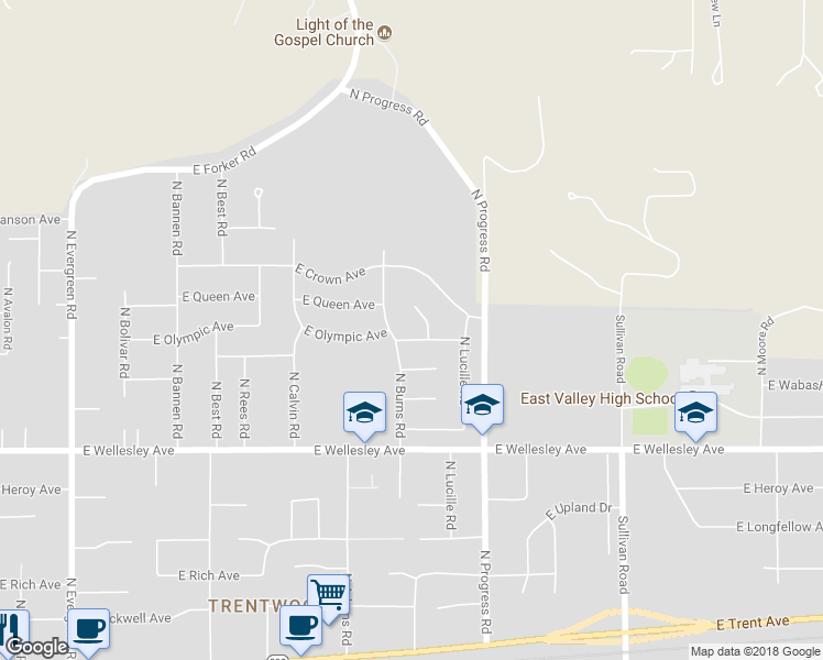 map of restaurants, bars, coffee shops, grocery stores, and more near 14823 East Olympic Avenue in Spokane Valley