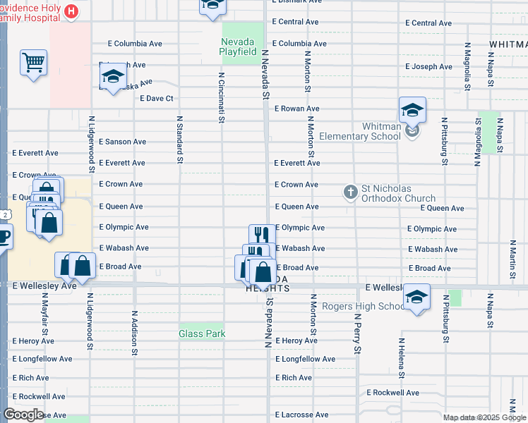 map of restaurants, bars, coffee shops, grocery stores, and more near 914 East Olympic Avenue in Spokane