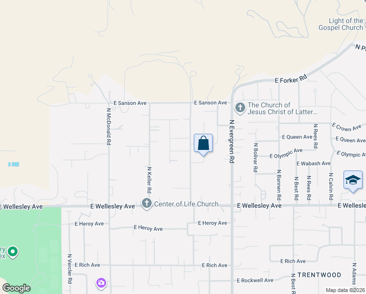 map of restaurants, bars, coffee shops, grocery stores, and more near 5207 North Mayhew Road in Spokane Valley