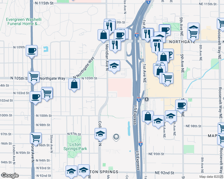 map of restaurants, bars, coffee shops, grocery stores, and more near in Seattle