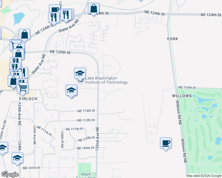 map of restaurants, bars, coffee shops, grocery stores, and more near 11645 132nd Court Northeast in Redmond
