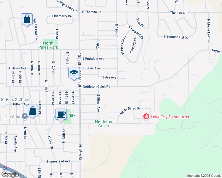 map of restaurants, bars, coffee shops, grocery stores, and more near 1806 East Nettleton Gulch Road in Coeur d'Alene
