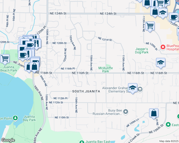 map of restaurants, bars, coffee shops, grocery stores, and more near 11617 106th Avenue Northeast in Kirkland
