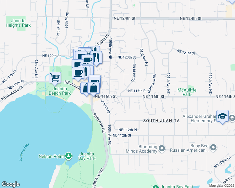 map of restaurants, bars, coffee shops, grocery stores, and more near 11606 100th Avenue Northeast in Kirkland