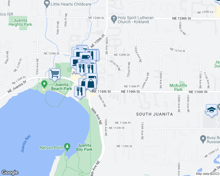 map of restaurants, bars, coffee shops, grocery stores, and more near 11606 100th Avenue Northeast in Kirkland