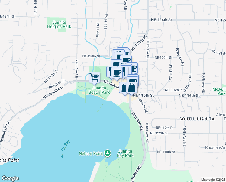 map of restaurants, bars, coffee shops, grocery stores, and more near 9715 Juanita Drive Northeast in Kirkland