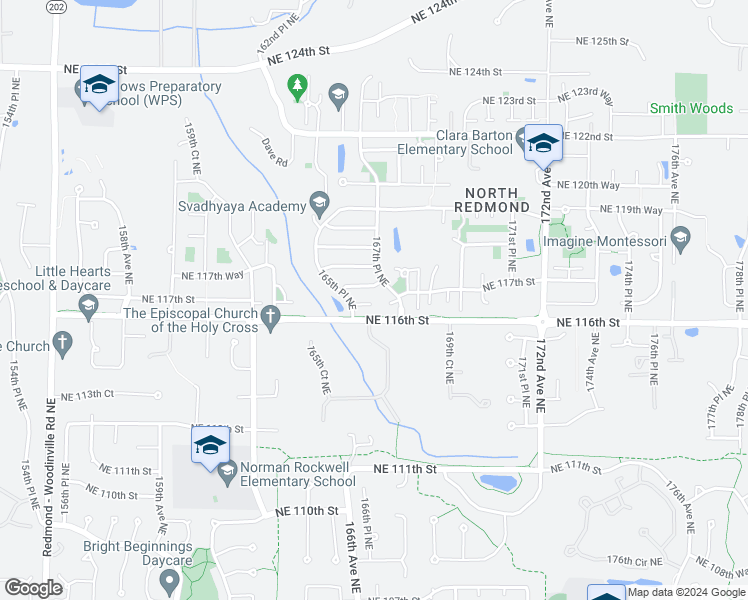 map of restaurants, bars, coffee shops, grocery stores, and more near 16612 Northeast 117th Court in Redmond