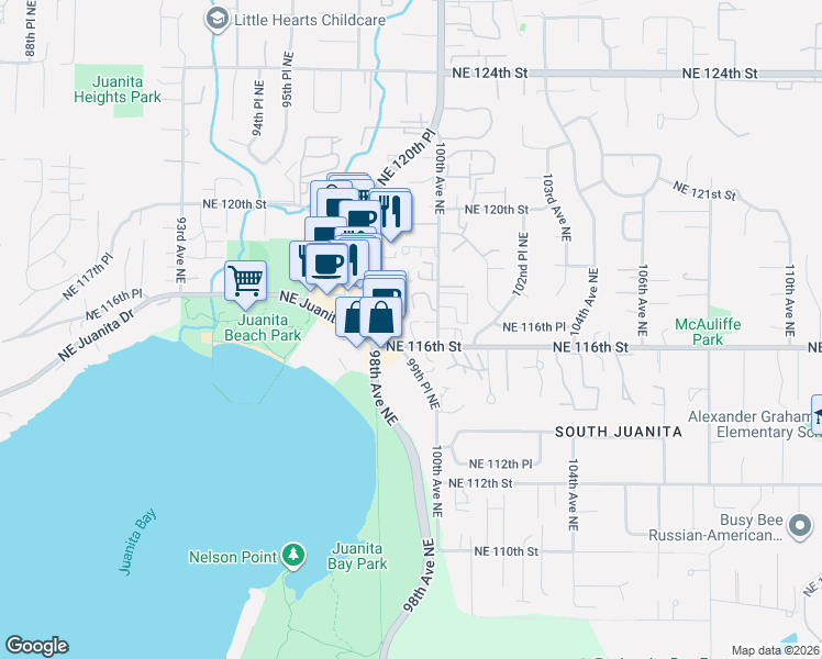 map of restaurants, bars, coffee shops, grocery stores, and more near 9920 Northeast 116th Street in Kirkland