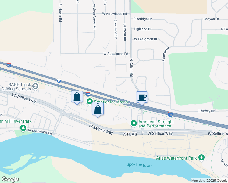 map of restaurants, bars, coffee shops, grocery stores, and more near 3009 Sherwood Drive in Coeur d'Alene