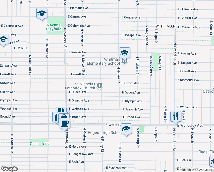 map of restaurants, bars, coffee shops, grocery stores, and more near 1504 East Crown Avenue in Spokane