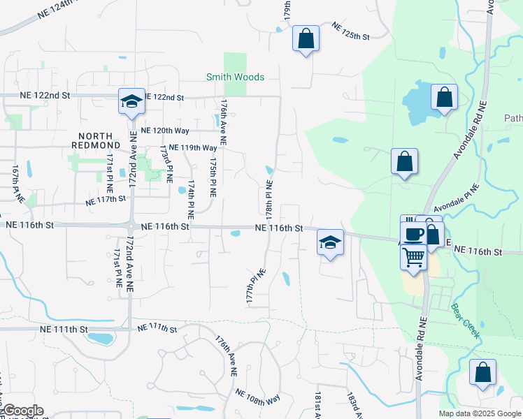 map of restaurants, bars, coffee shops, grocery stores, and more near 11702 177th Place Northeast in Redmond