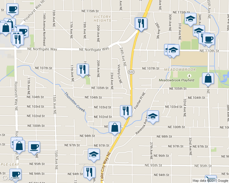 map of restaurants, bars, coffee shops, grocery stores, and more near 10420 23rd Avenue Northeast in Seattle