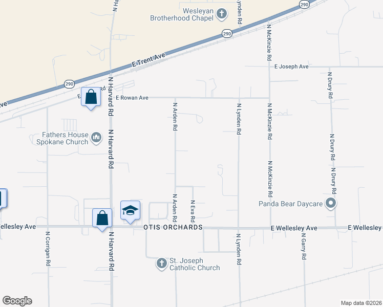 map of restaurants, bars, coffee shops, grocery stores, and more near 5220 N Arden Rd in Otis Orchards-East Farms