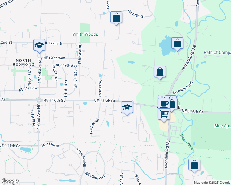 map of restaurants, bars, coffee shops, grocery stores, and more near 11688 179th Place Northeast in Redmond