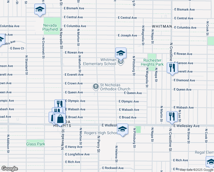 map of restaurants, bars, coffee shops, grocery stores, and more near 1504 East Crown Avenue in Spokane